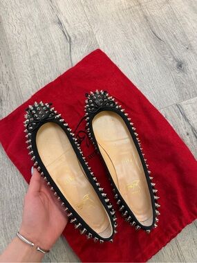 Christian Louboutin Black Studded Pointed Ballet Flats